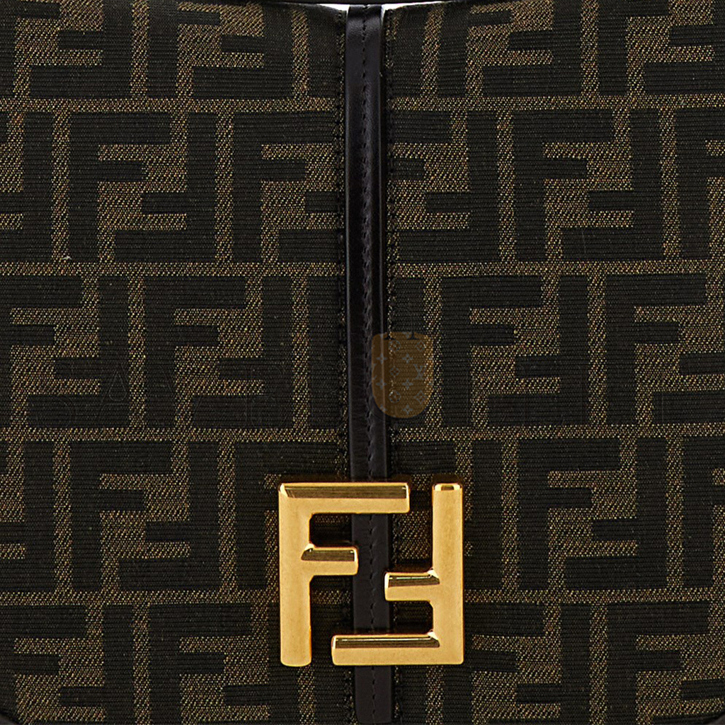FENDI 'C'MON MEDIUM' BROWN SATCHEL BAG WITH FF LOGO IN FF JACQUARD FABRIC WOMAN 8622AL (25*20*7cm)